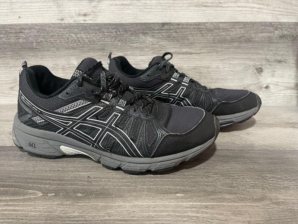ASICS Gel-Venture 7 Womens 9.5 Wide Black Silver Trail Shoes 1012A477